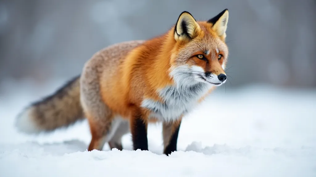 A red fox standing in fresh snow